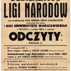 Plakat Polskiego Stowarzyszenia Ligi Narodów dotycząca cyklu odczytów po protektoratem ministra spraw zagranicznych, 1927 r. (polona.pl).